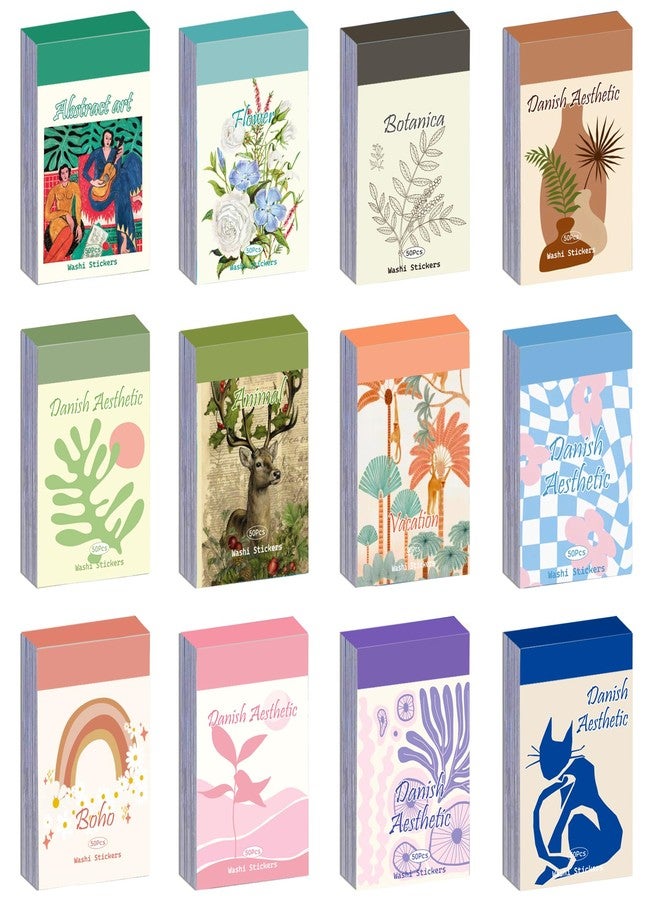 emmoolife 12 Sets 600 Sheets Washi Stickers for Journaling, Boho Stickers Abstract Aesthetic Stickers Vintage Aesthetic Scrapbook Sticker Set for Bullet Journal Art Diary Card Craft Gifts Planner Notebook - Image 1