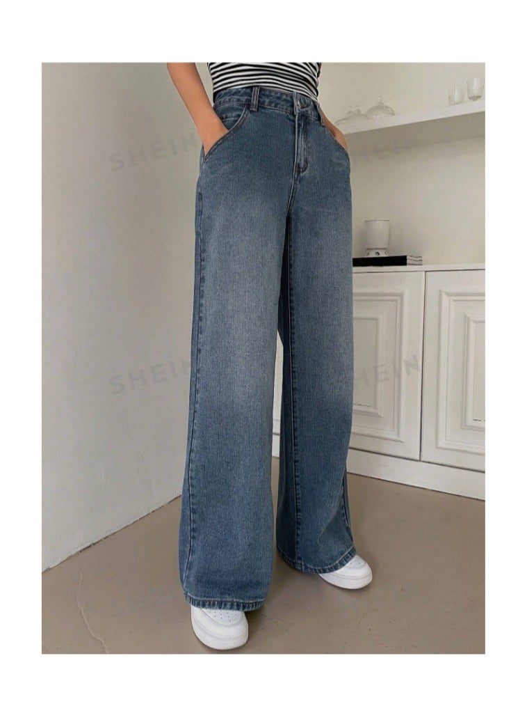 بونكا جينز بخصر عالي واسع الساقين بجيوب مائلة - Image 3