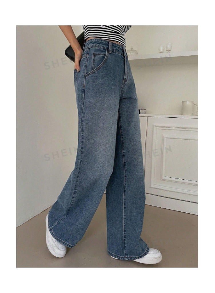 بونكا جينز بخصر عالي واسع الساقين بجيوب مائلة - Image 2