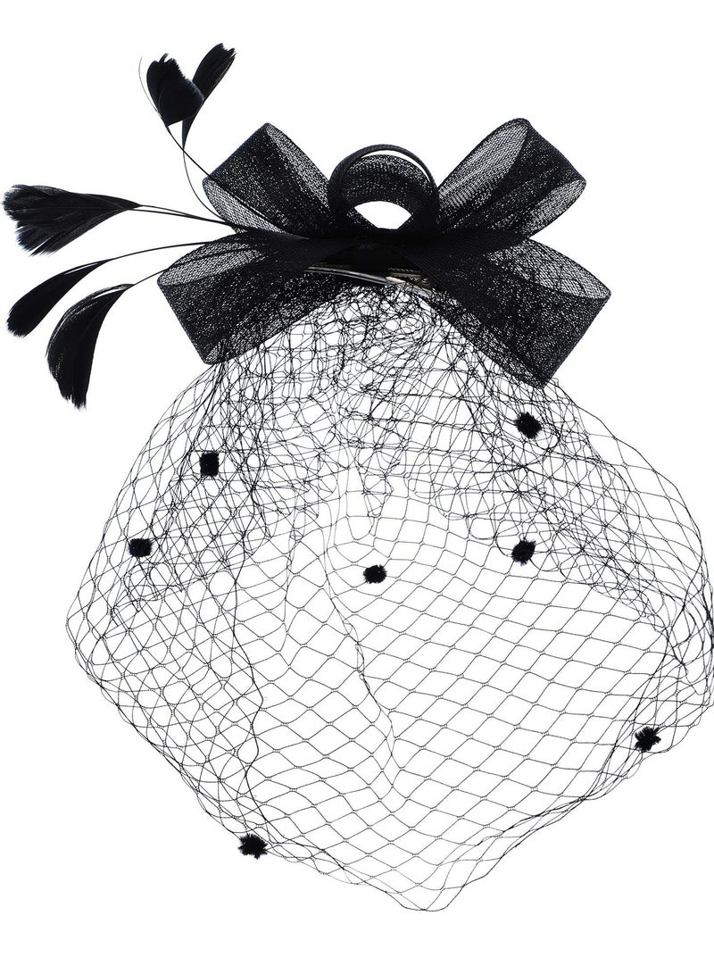 Loquat Hat for Women Hat Pillbox Hat Hat Feathers Veil Mesh Headband and Short Lace Gloves Floral Lace Gloves Tea Party Wedding Flower Cocktail Mesh Feathers Hair Clip - Image 5