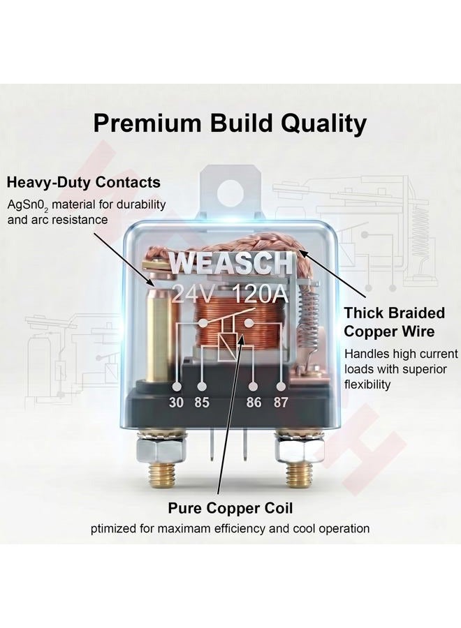 Weasch Starter Relay, 24V 120A, 4 Pin SPST, Continuous Duty Relay, Car Battery Control Relay, Automotive Heavy Current Start Relay Car Relay (1) - Image 2