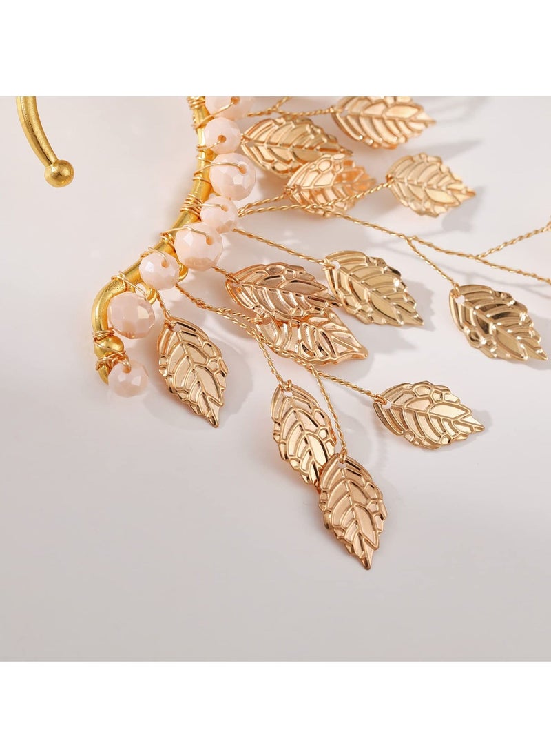 Excefore Ear Cuffs, 2pcs Earrings Hook Without Pierced Handmade Fairy Leaves Golden Ear Bone Clip for Women Girl - Image 3