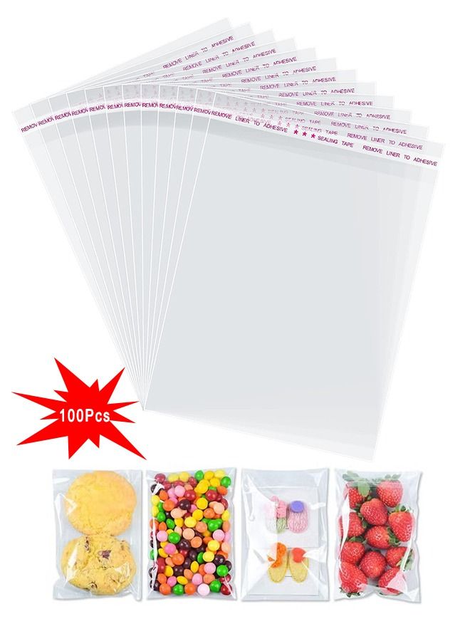 Ant Clear Cellophane Bags, 100 Pcs Large Resealable Self-Adhesive Food Grade Sealing Treat Bags OPP Plastic Bag for Candy, Soap, Cookie, Chocolates, Lollipop, Bulk, Snacks, Bread 10 x 18 cm - Image 1