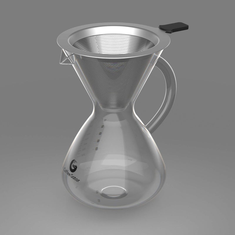 Coffee Gator Pour Over Coffee Maker - 27oz High Heat Borosilicate Glass with Reusable Stainless Steel Filter, Drip Coffee Brewer Dripper Set Carafe, 800ml Clear - Image 4