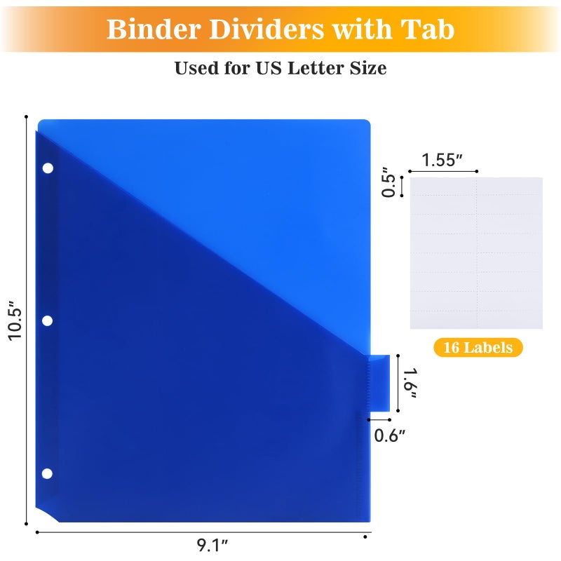 SUQJOY 8-Tab Dividers for 3 ring binder, 96 Count Binder Dividers with Pockets, Subject Dividers, 3-Hole Plastics Sheets Protectors for US Letter Size in 0.5", 1",2" Binders, Vibrant 8 Color, 12 Packs - Image 3