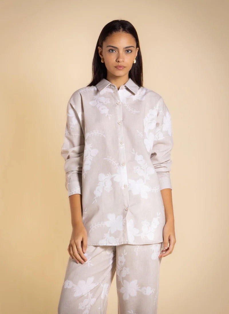 شايبس PRINTED LINEN BLEND SHIRT SET