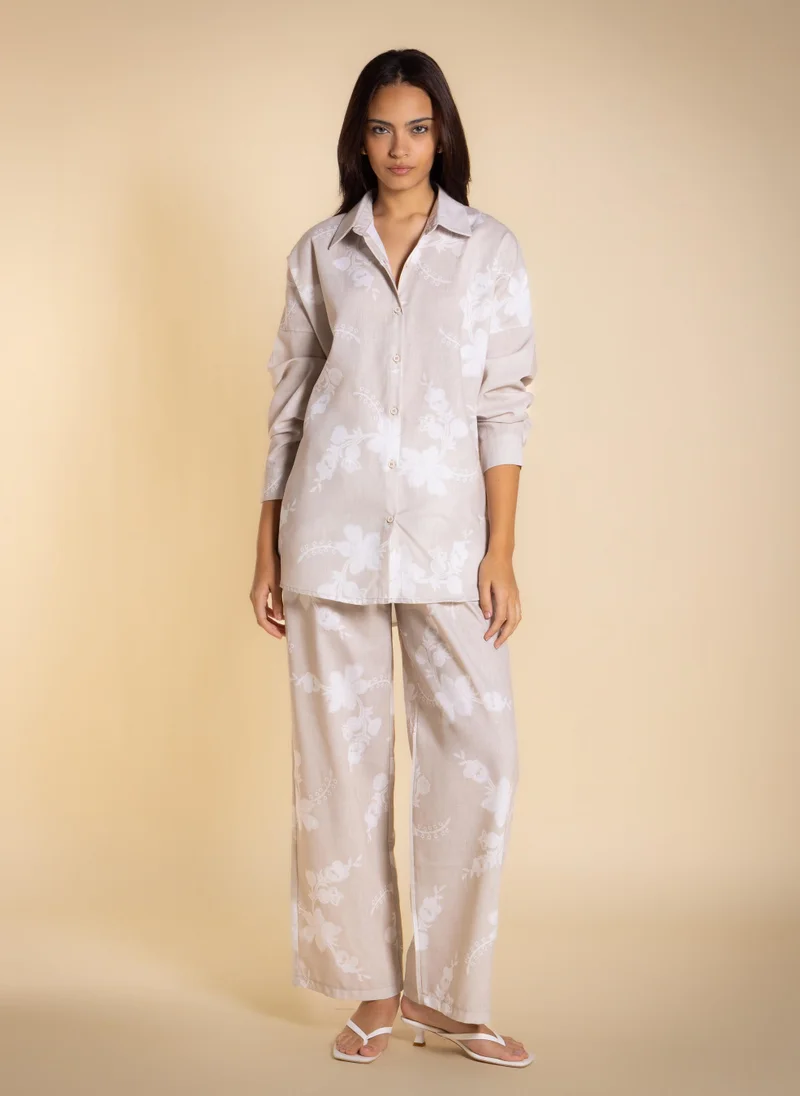 شايبس PRINTED LINEN BLEND SHIRT SET