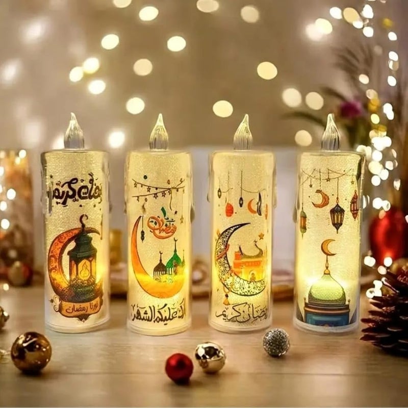 LDQ 4 Pcs Led Ramadan Crescent Moon Glowing Candle Light, Battery-Operated Tabletop Decorative Lamp With Led, Ramadan Festival Decor. - Image 1