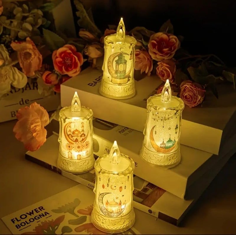 LDQ 4 Pcs Led Ramadan Crescent Moon Glowing Candle Light, Battery-Operated Tabletop Decorative Lamp With Led, Ramadan Festival Decor. - Image 3