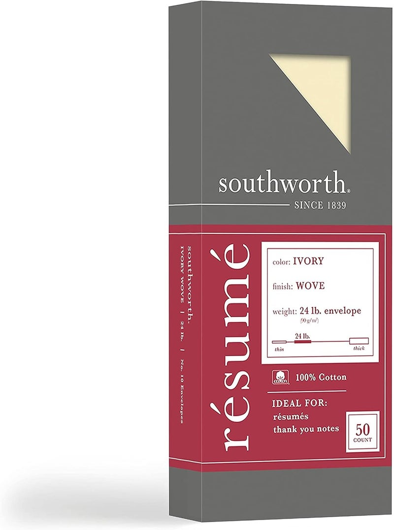 Southworth ظرف سيرة ذاتية من ساوثوورث 100% قطن 10 فلاب تجاري إغلاق لاصق 413 × 95 عاجي 50 صندوق - Image 2