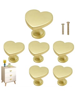 KASTWAVE Brass Drawer Knobs, Heart Shape Handle Zinc Alloy Handle, Cabinet Dresser Pulls Handles Kitchen Furniture Knobs, for Kitchen Cupboard Bathroom Dresser Closet, Modern Cabinet Hardware, 6 pcs  - Image 1