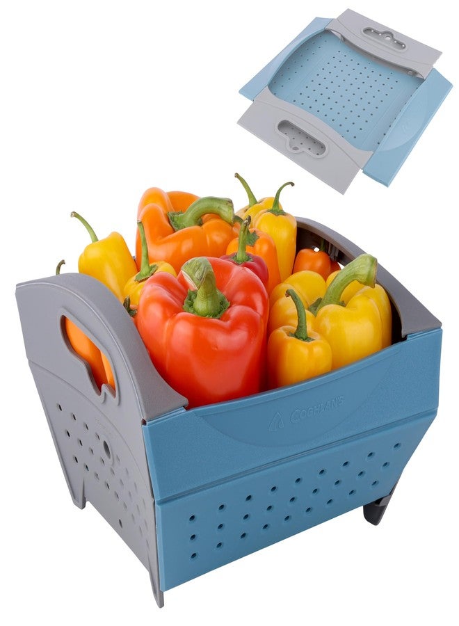 كوغلانز مصفاة كوجلان سناب فولد - سعة 2.8 لتر (3 كوارت) - مصفاة صغيرة الحجم قابلة للطي للمعكرونة والخضراوات والفواكه، موفرة للمساحة، ذاتية الوقوف بمقابض، مناسبة للتخييم والمطابخ الخارجية، حجم قياسي - Image 2