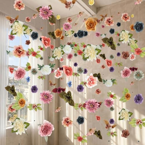 XunYee 6 Pcs 354 ft Flower Garlands Artificial Wildflower Vines Floral Hanging Backdrop Fake Flower Garlands Faux Silk Wildflower Vine for Wedding Bridal Shower Home Garden Wall Arch DecorBoho - Image 1