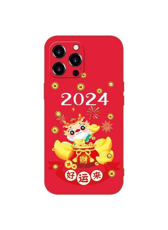 اس-توب جراب لهاتف iPhone 14 Pro Max New Year أحمر من السيليكون المقاوم للصدمات - Image 1