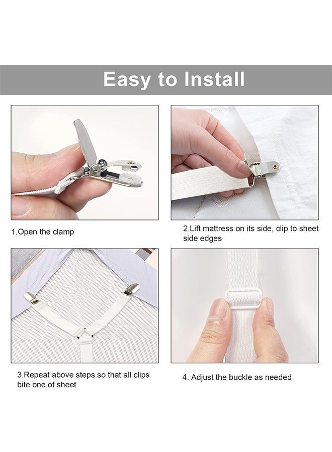 Sheet Straps Bed Sheet Holder Straps, Fitted Sheet Clips Adjustable Elastic Crisscross Suspenders Bedding Accessories Bed Sheet Fasteners for Corners, Fit Round and Square Mattresses (3 Way White) - Image 4