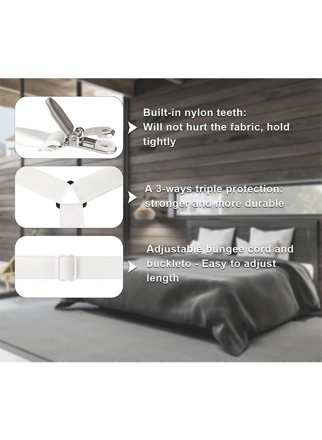 Sheet Straps Bed Sheet Holder Straps, Fitted Sheet Clips Adjustable Elastic Crisscross Suspenders Bedding Accessories Bed Sheet Fasteners for Corners, Fit Round and Square Mattresses (3 Way White) - Image 2