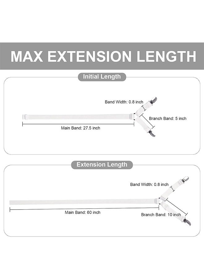 Sheet Straps Bed Sheet Holder Straps, Fitted Sheet Clips Adjustable Elastic Crisscross Suspenders Bedding Accessories Bed Sheet Fasteners for Corners, Fit Round and Square Mattresses (3 Way White) - Image 3