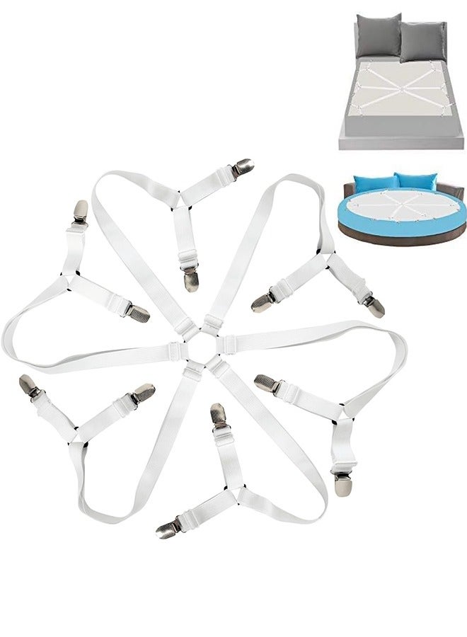 Sheet Straps Bed Sheet Holder Straps, Fitted Sheet Clips Adjustable Elastic Crisscross Suspenders Bedding Accessories Bed Sheet Fasteners for Corners, Fit Round and Square Mattresses (3 Way White) - Image 1