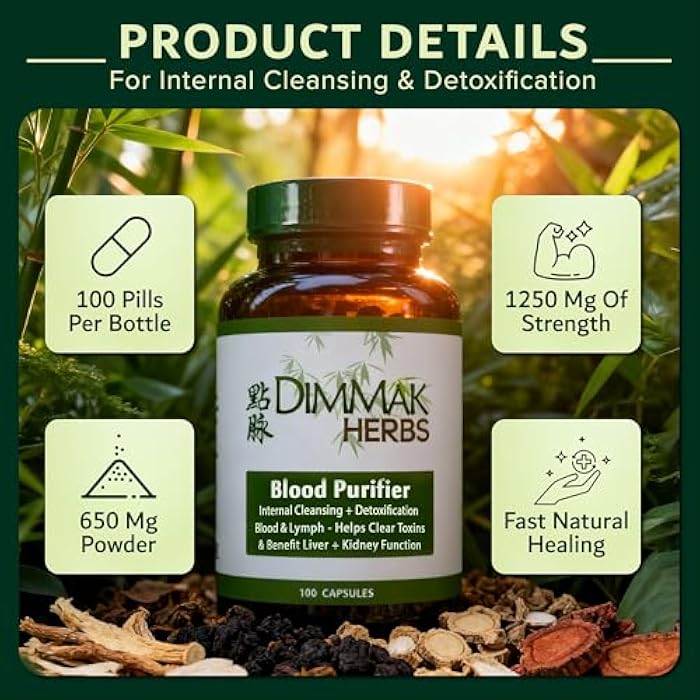 Dimmak Herbs Blood Purifier & Lymphatic Cleanse- Systemic Detox Supplement for Skin, Liver, & Immune Health- Organic Andrographis & Coptis Herbal Formula- Vegan, Non-Laxative- 100 Capsules - Image 3