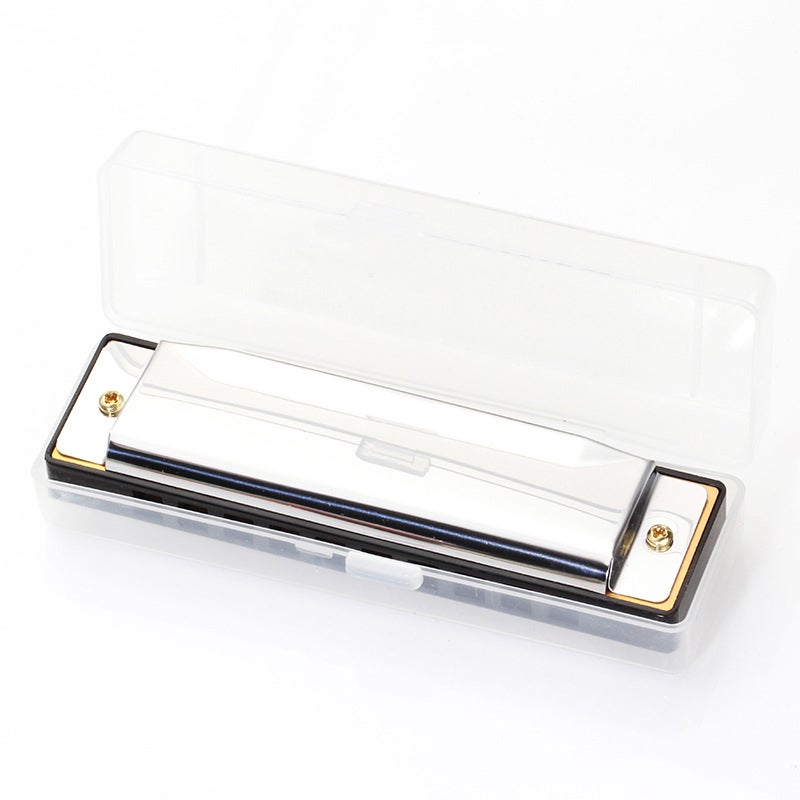 10 Hole Harmonica Silver Stainless Steel Cover - Classic Authentic Sound Transparent Case for Beginners Music Practice On-the-Go Play - Image 2