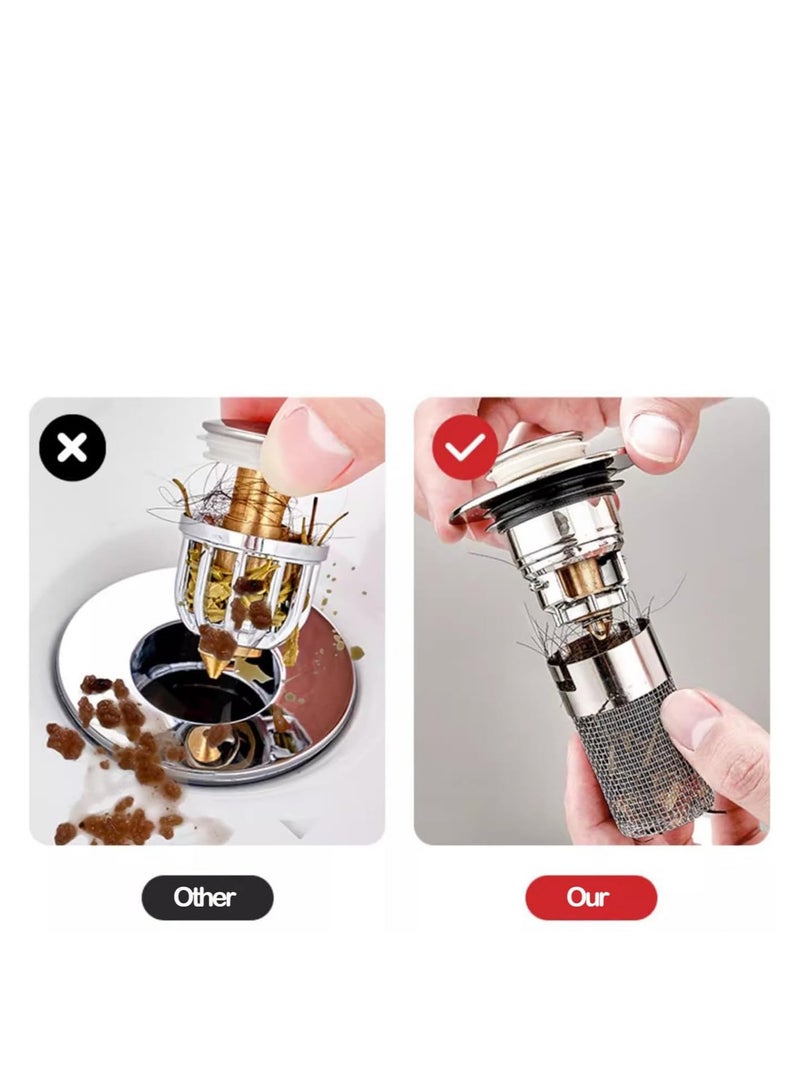 Loquat Pop Up Bathroom Sink Drain Strainer Hair Catcher forniversal Bathroom Kitchen Basin Sink Stopper Replacement - Image 2