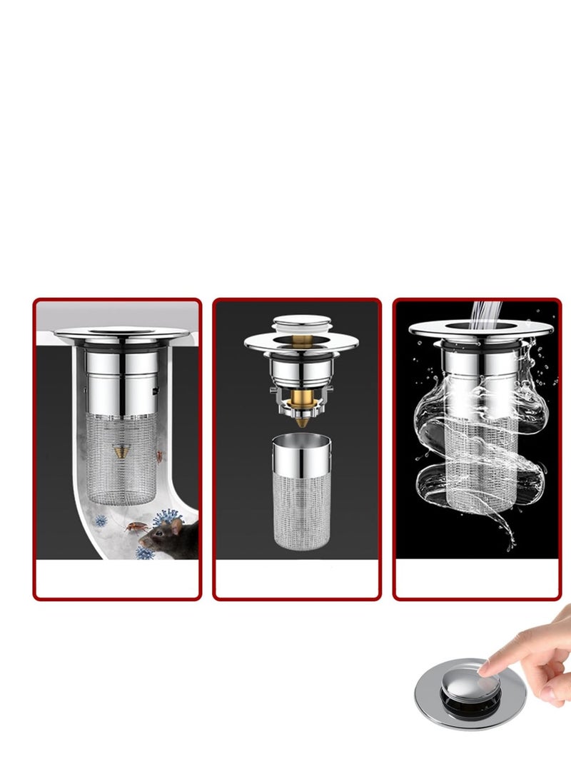 Loquat Pop Up Bathroom Sink Drain Strainer Hair Catcher forniversal Bathroom Kitchen Basin Sink Stopper Replacement - Image 3