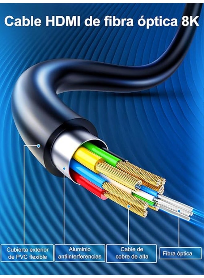 8K HDMI 2.1 Optical Fiber Cable – 20M (65FT) Ultra High-Speed – Supports 8K@60Hz, 4K@120Hz, 48Gbps, eARC, HDCP 2.2 - Image 2