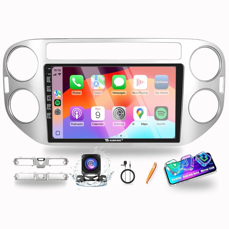 KUNFINE for VW Tiguan 20072016 Car CarPlay Android Auto Navigation Stereo GPS Radio Reverse Camera Display 9 IPS Touchscreen Headunit Tablet Pad Media Player if Applicable Quad Core 2G64G Silver - Image 2