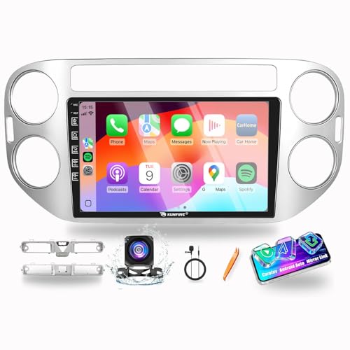 KUNFINE for VW Tiguan 20072016 Car CarPlay Android Auto Navigation Stereo GPS Radio Reverse Camera Display 9 IPS Touchscreen Headunit Tablet Pad Media Player if Applicable Quad Core 2G64G Silver - Image 1