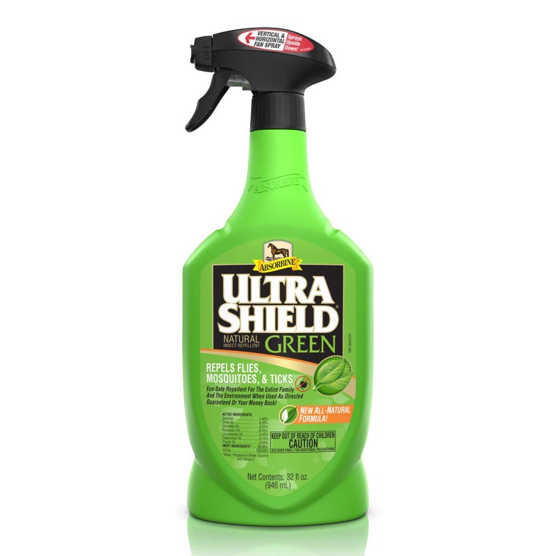 Absorbine UltraShield Green All-Natural Fly & Insect Repellent for Horses & Dogs, Essential Oils Repel & Control, 32oz Spray Bottle - Image 1