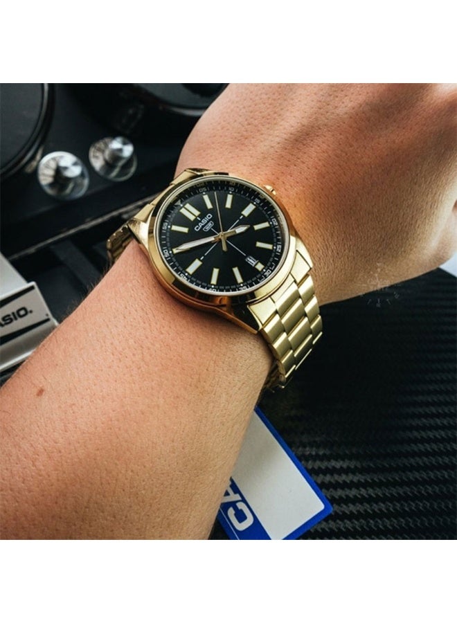 كاسيو ساعة كاسيو رجالية مطلية باللون الذهبي MTP-VD02G-1EUDF – ميناء أسود مع عرض للتاريخ ومقاومة للماء - Image 5
