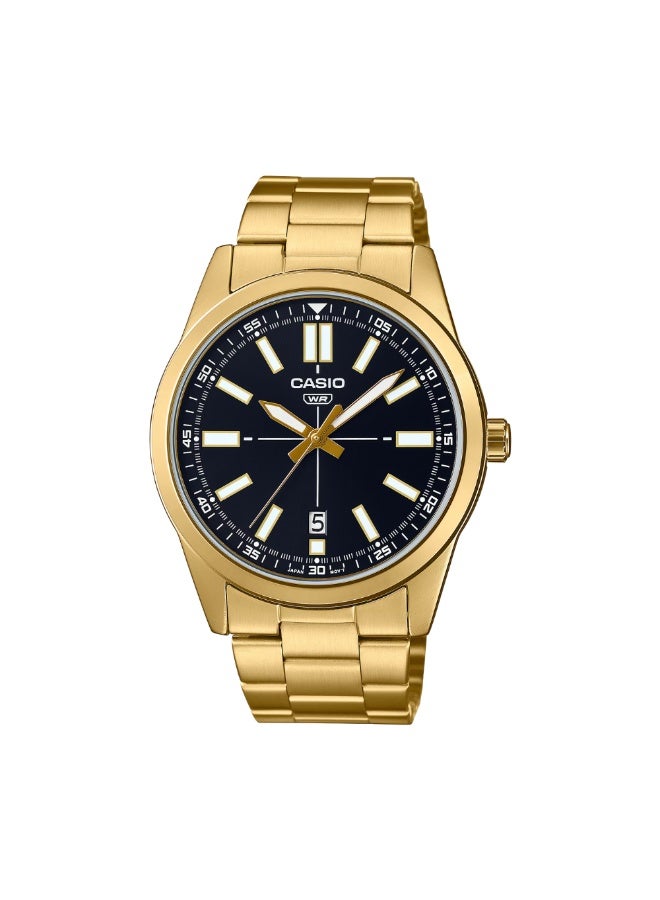 كاسيو ساعة كاسيو رجالية مطلية باللون الذهبي MTP-VD02G-1EUDF – ميناء أسود مع عرض للتاريخ ومقاومة للماء - Image 1