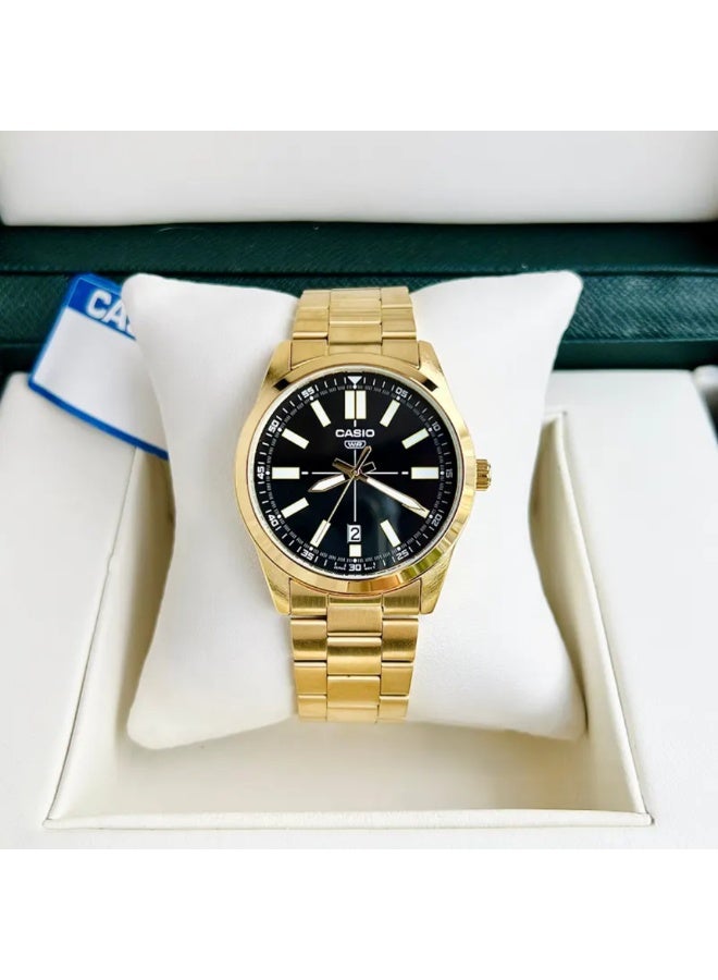 كاسيو ساعة كاسيو رجالية مطلية باللون الذهبي MTP-VD02G-1EUDF – ميناء أسود مع عرض للتاريخ ومقاومة للماء - Image 3