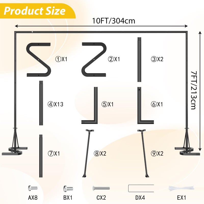 HAITRAL Black Backdrop Banner Stand 10x7 FT,Square Wedding Arch Balloon Metal Frame,Heavy Duty Background Stand Kit,Adjustable Photo Backdrop Stand for for Parties Birthday Video Studio - Image 2