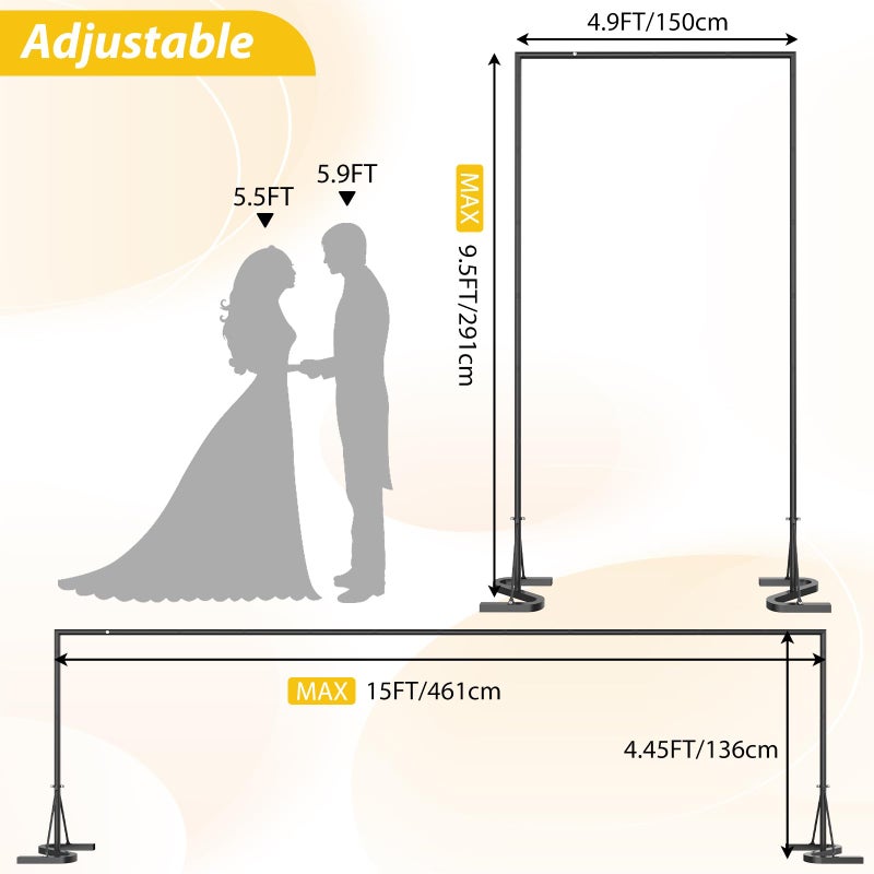 HAITRAL Black Backdrop Banner Stand 10x7 FT,Square Wedding Arch Balloon Metal Frame,Heavy Duty Background Stand Kit,Adjustable Photo Backdrop Stand for for Parties Birthday Video Studio - Image 3