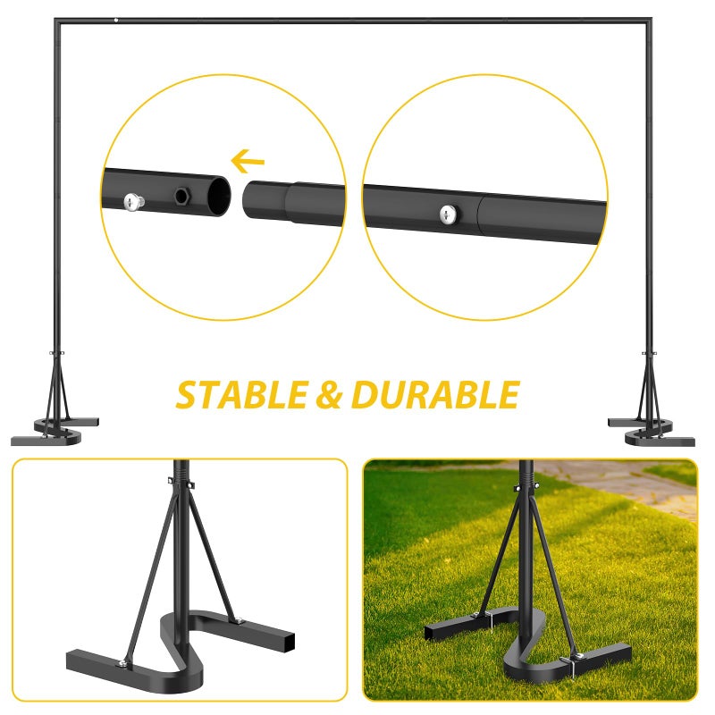 HAITRAL Black Backdrop Banner Stand 10x7 FT,Square Wedding Arch Balloon Metal Frame,Heavy Duty Background Stand Kit,Adjustable Photo Backdrop Stand for for Parties Birthday Video Studio - Image 4