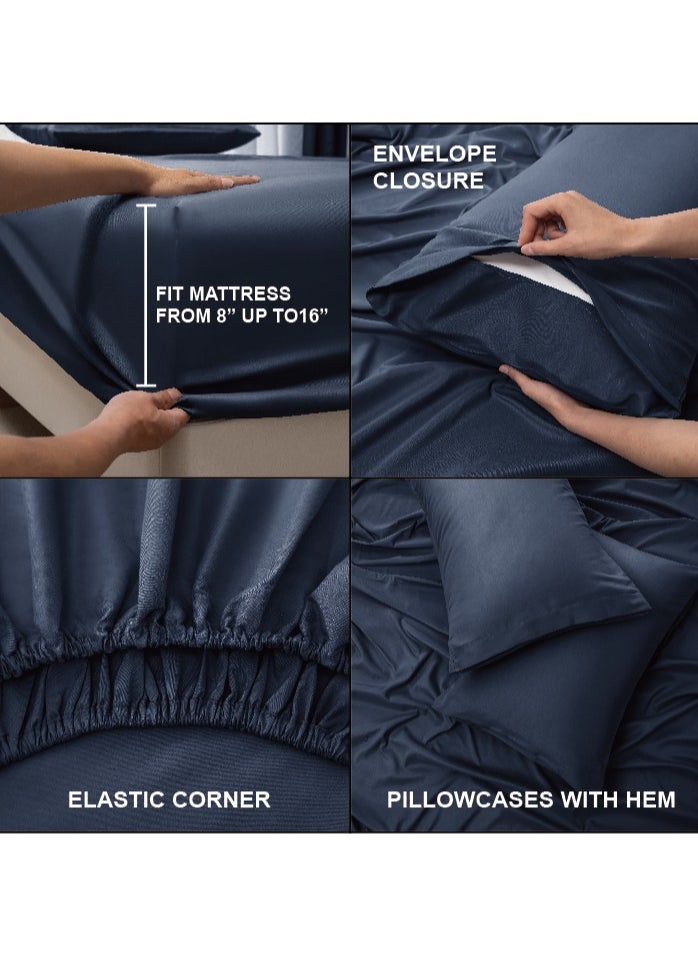 PanaX Panax Bedding Queen Bed Sheets Set - 4 Piece Bedding - Brushed Microfiber - Shrinkage and Fade Resistant - Easy Care (Navy, Queen)  - Image 3
