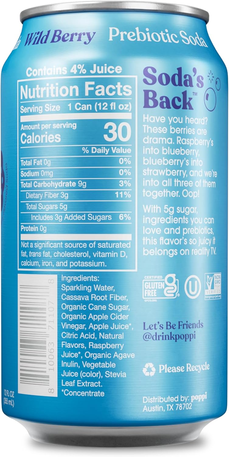 Poppi مشروب بوبّي وايلد بيري الفوار مع البروبيوتيك - عبوة 12 من علب 12 أونصة مع خل التفاح - Image 2