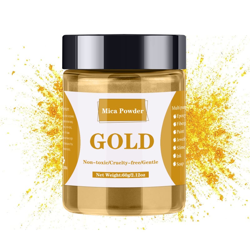 مسحوق الميكا 60 جرام مسحوق الميكا لراتنج الإيبوكسي صبغة لؤلؤية لصبغ الراتنج ظلال العيون صناعة الصابون الأظافر قنابل الاستحمام إلخ ذهب