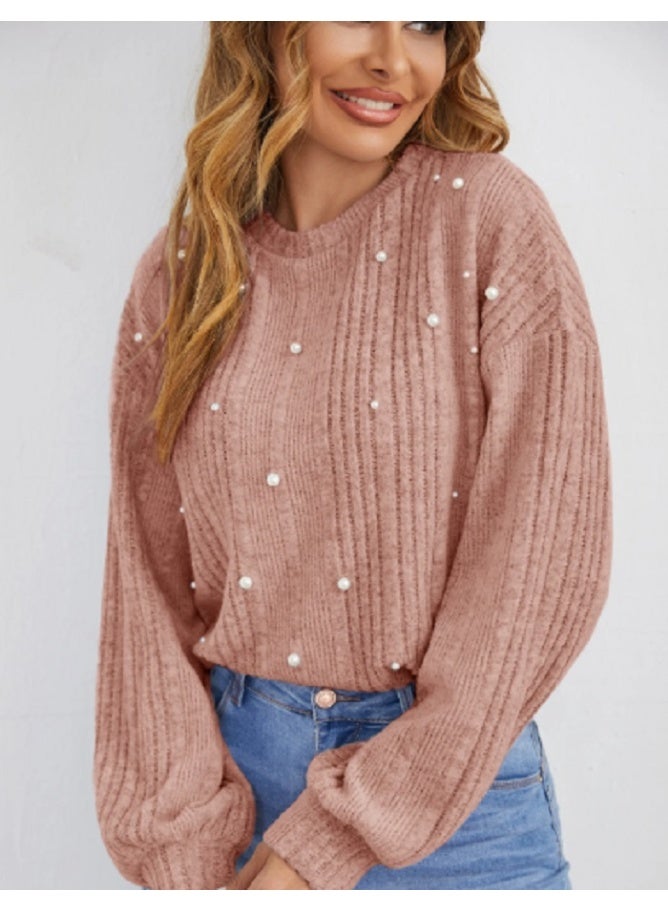 شي إن تي شيرت محبوك بتفاصيل اللؤلؤ - Image 4