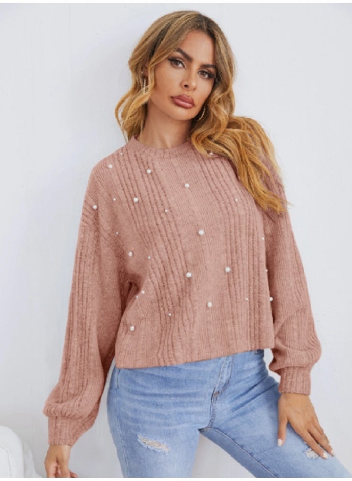 شي إن تي شيرت محبوك بتفاصيل اللؤلؤ - Image 3