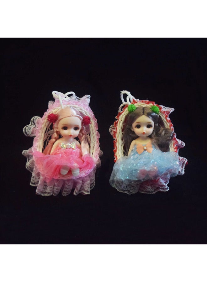 Simulation Hanging Basket Kitten Plush Handicraft Doll Will Call Rabbit Puppy Simulation Animal Birthday Gift-Dimensions:Luminous Hanging Basket Wedding Dress Doll Lace Color Mixed Hair - Image 1