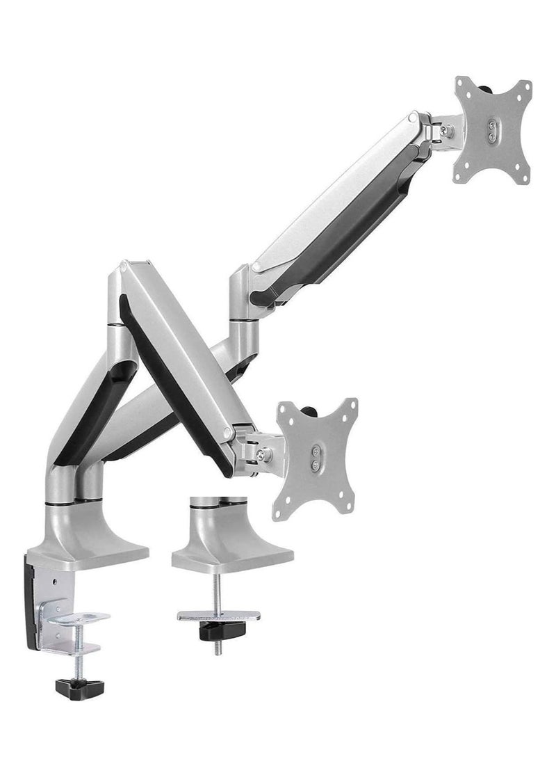Premium Aluminum Gas Spring Monitor Mounting Arm - Dual - Heavy Duty Holds 13" to 32" Screens, Up to 19.8 lbs Each, VESA 75x75 or 100x100 - Image 1