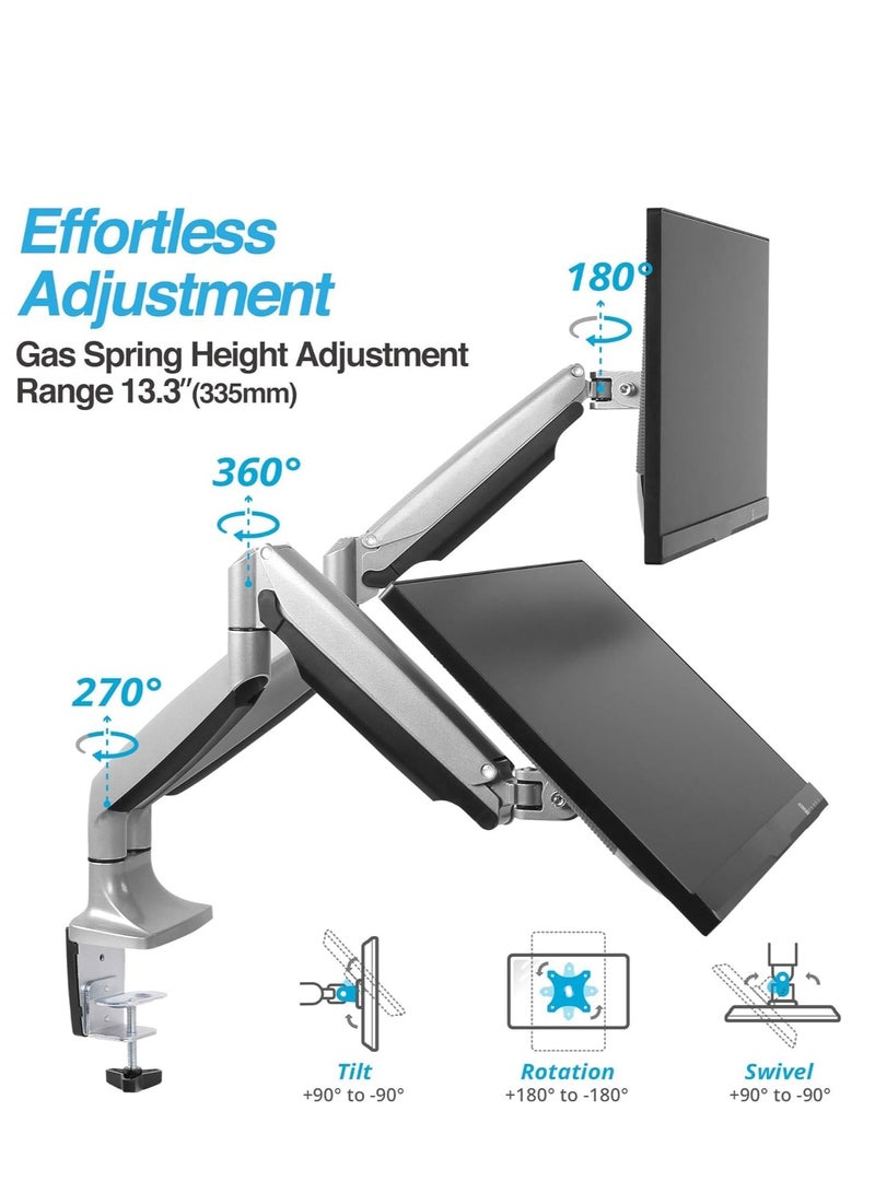 Premium Aluminum Gas Spring Monitor Mounting Arm - Dual - Heavy Duty Holds 13" to 32" Screens, Up to 19.8 lbs Each, VESA 75x75 or 100x100 - Image 3