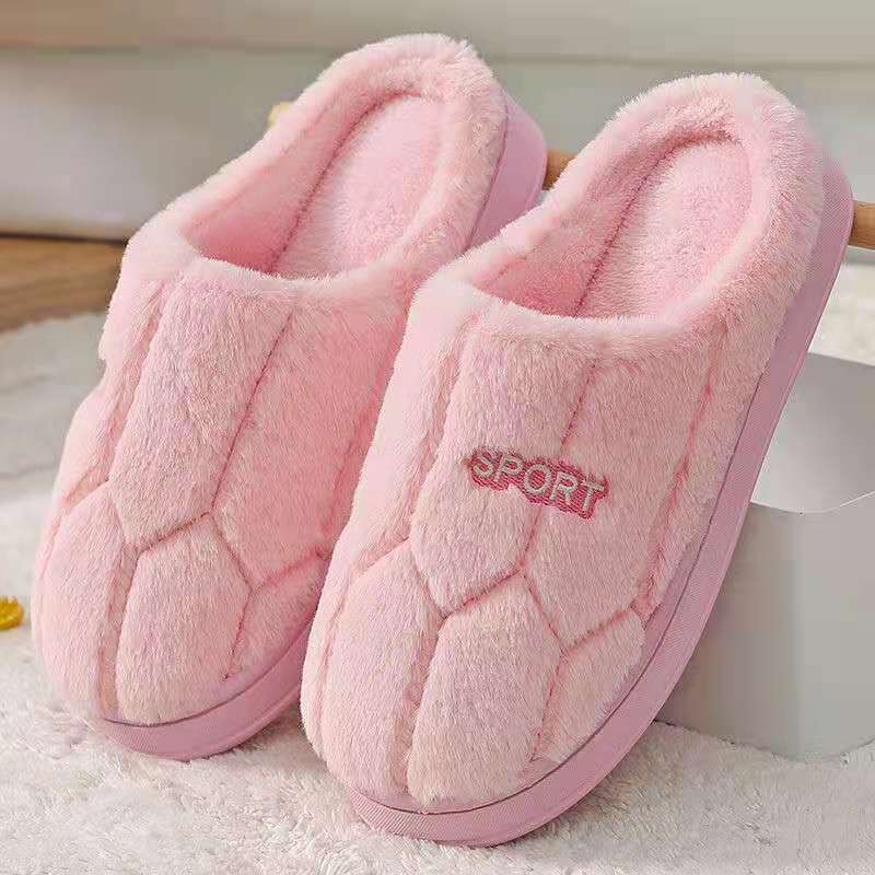 Cotton slippers womens winter home indoor home warm non-slip thick bottom couple new woolen slippers mens autumn and winter Pink - Image 1