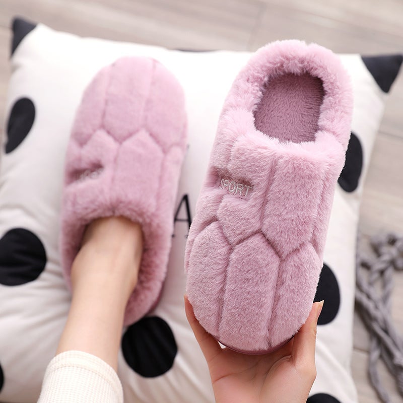 Cotton slippers womens winter home indoor home warm non-slip thick bottom couple new woolen slippers mens autumn and winter Pink - Image 5