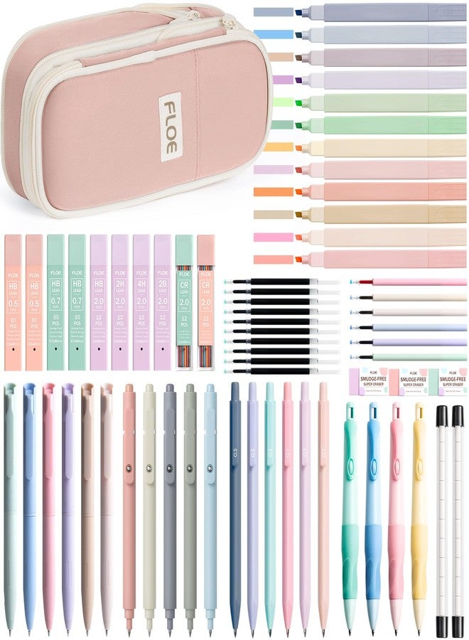 FLOE 65PCS Aesthetic School Supplies with Cute Pencil Case, Pastel Highlighters Gel Pens Mechanical Pencils Set 0.5 0.7 & 2.0mm, Office Back to School Supplies College Essentials Kit Student Stationary Set - Image 1