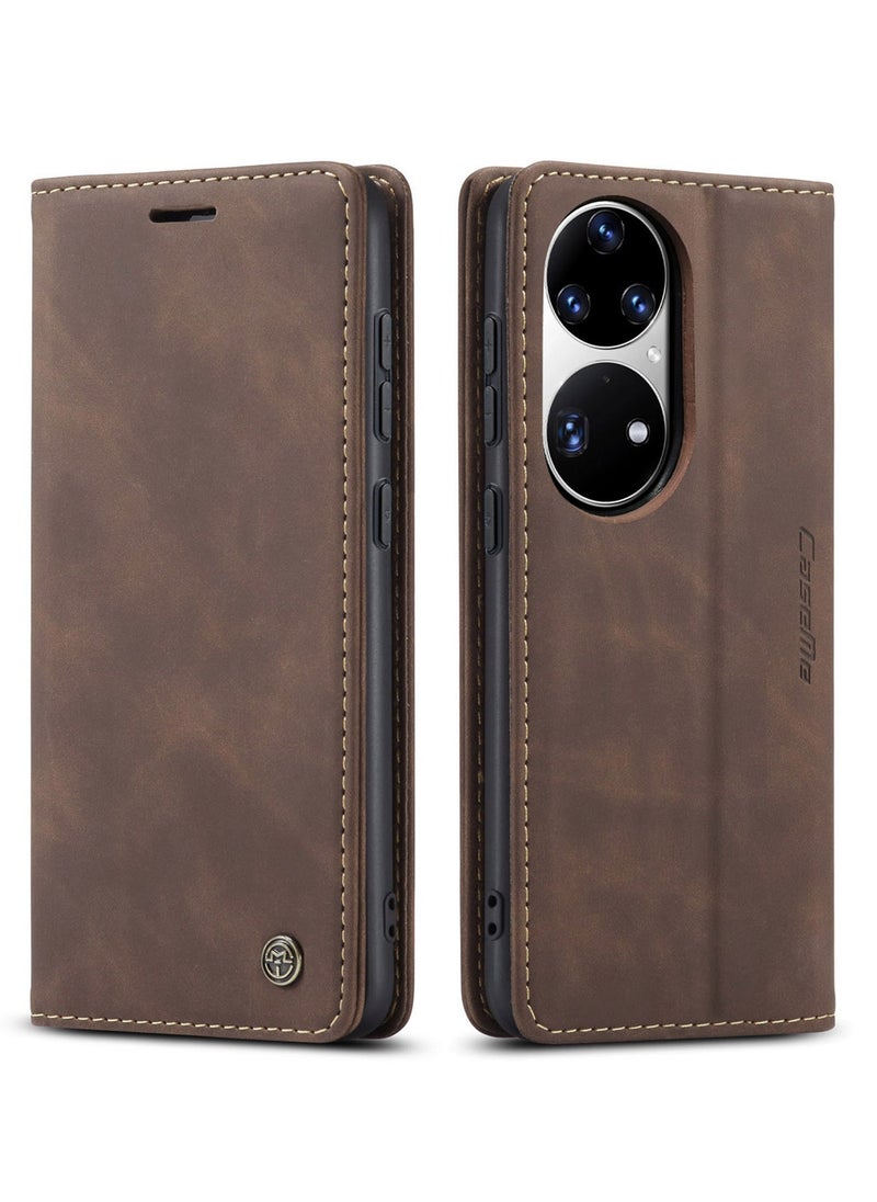 CaseMe CaseMe Huawei P50 Pro Case Wallet, for Huawei P50 Pro Wallet Case Book Folding Flip Folio Case with Magnetic Kickstand Card Slots Protective Cover - Coffee  - Image 2