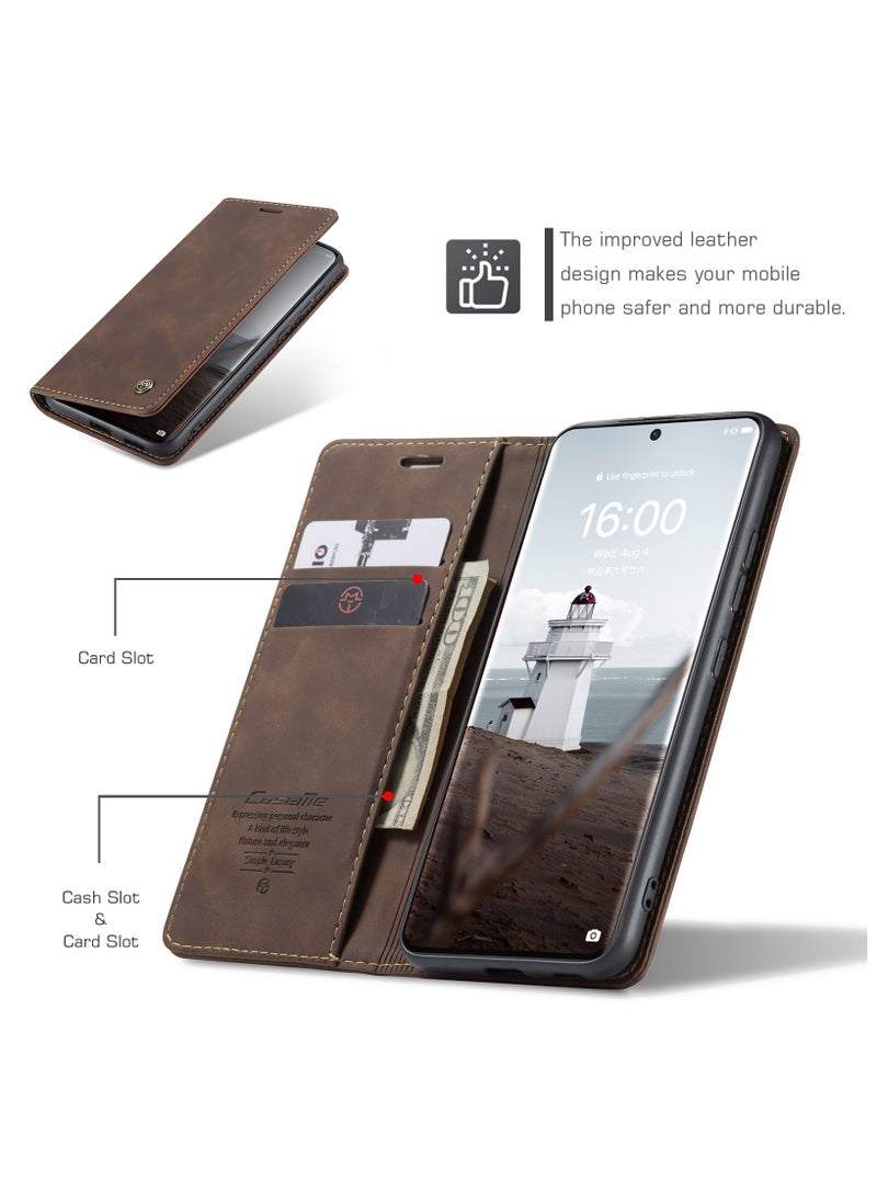 CaseMe CaseMe Huawei P50 Pro Case Wallet, for Huawei P50 Pro Wallet Case Book Folding Flip Folio Case with Magnetic Kickstand Card Slots Protective Cover - Coffee  - Image 4