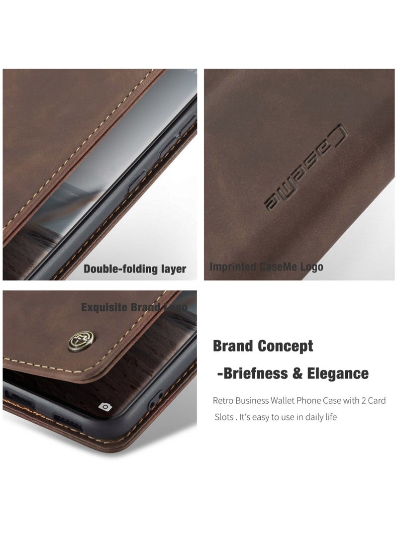 CaseMe CaseMe Huawei P50 Pro Case Wallet, for Huawei P50 Pro Wallet Case Book Folding Flip Folio Case with Magnetic Kickstand Card Slots Protective Cover - Coffee  - Image 3